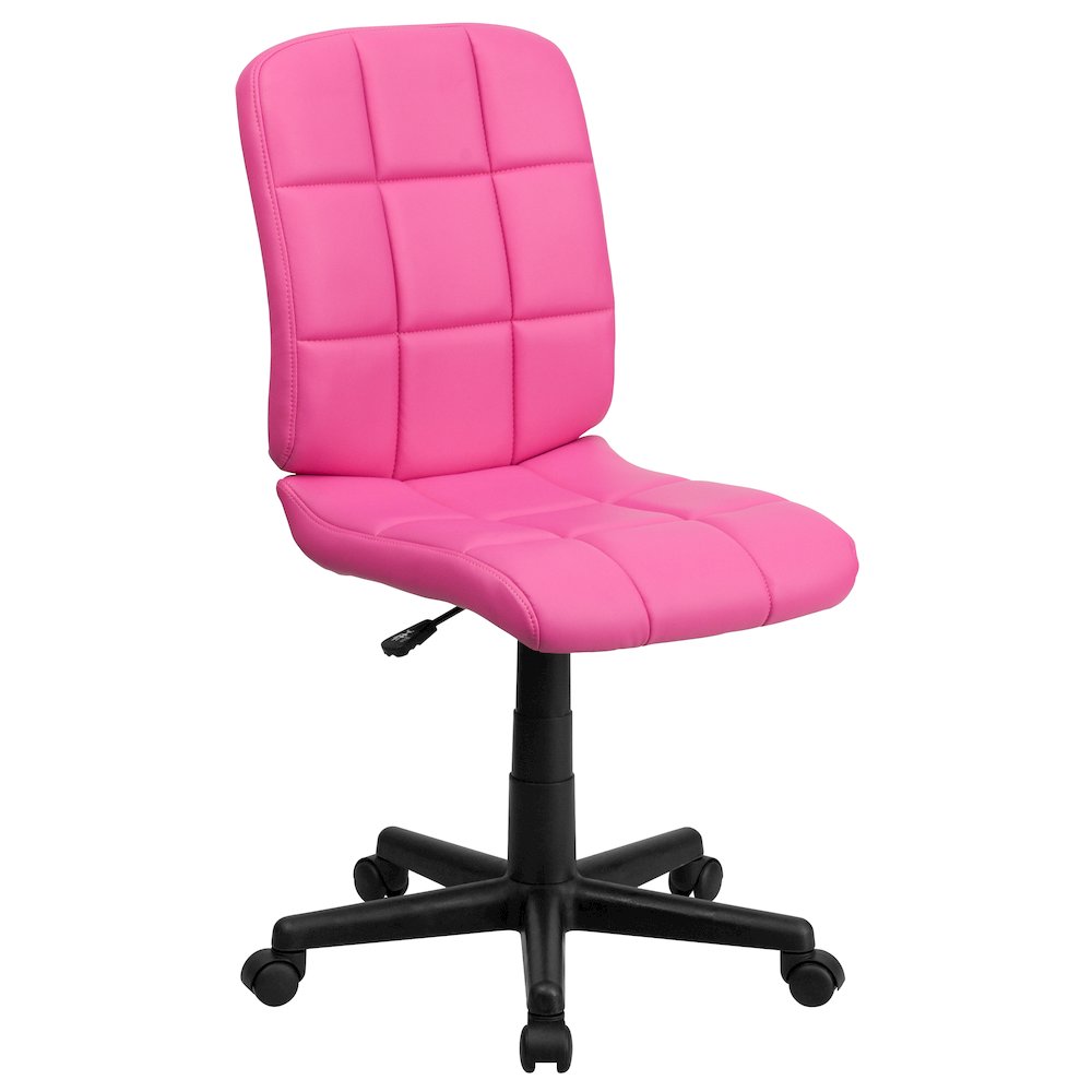 Mid-Back Pink Quilted Vinyl Swivel Task Office Chair