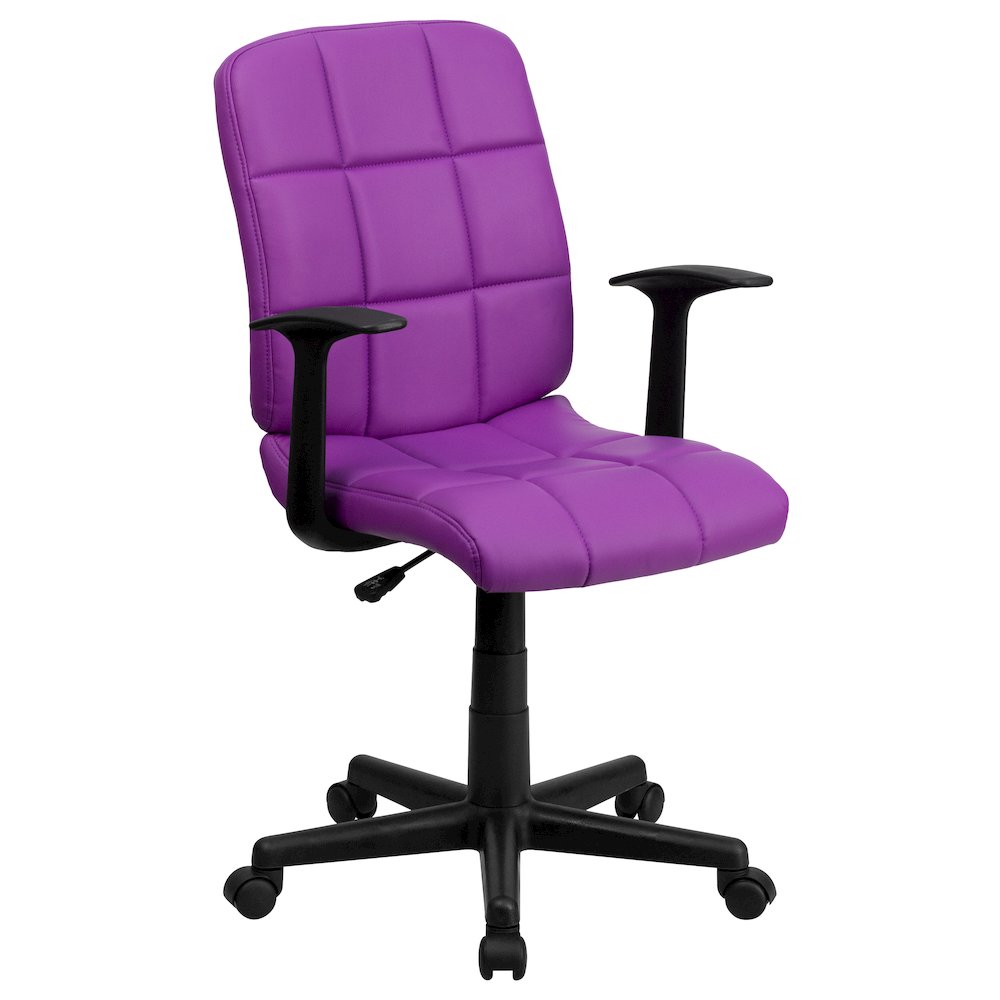 Mid-Back Purple Quilted Vinyl Swivel Task Office Chair with Arms