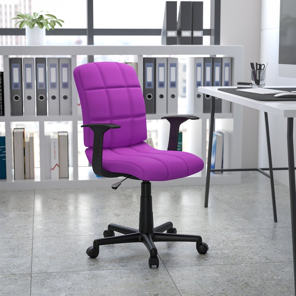Mid-Back Purple Quilted Vinyl Swivel Task Office Chair with Arms