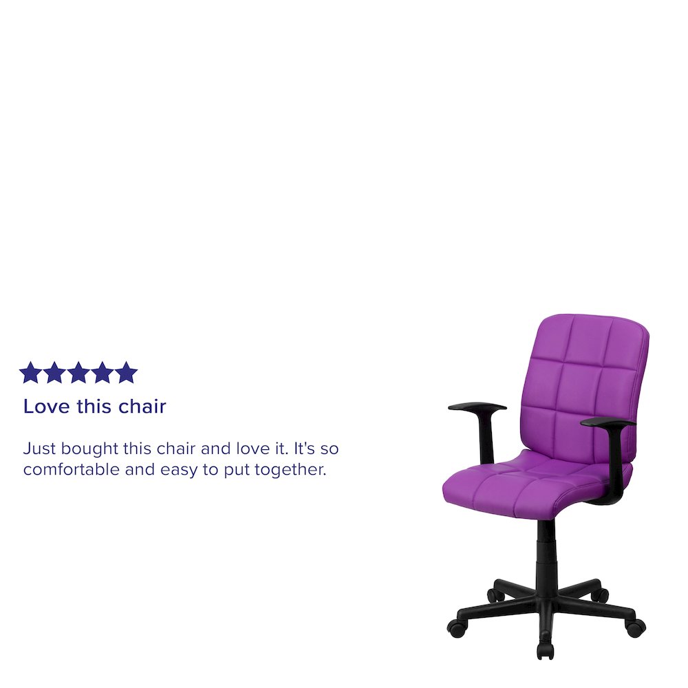 Mid-Back Purple Quilted Vinyl Swivel Task Office Chair with Arms