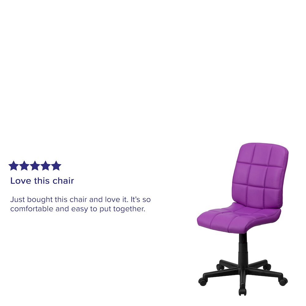 Mid-Back Purple Quilted Vinyl Swivel Task Office Chair
