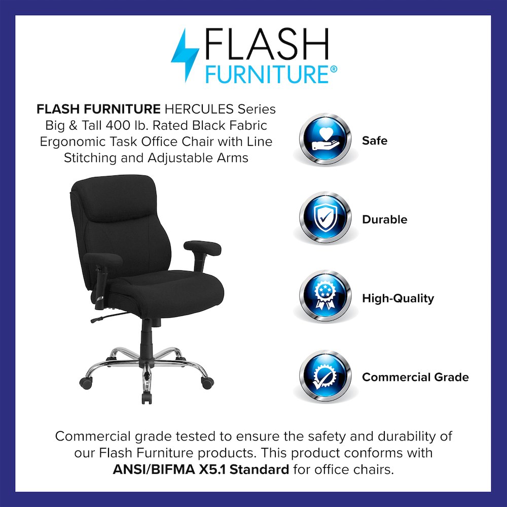 400 lb. Rated Black Fabric Task Office Chair with Line Stitching