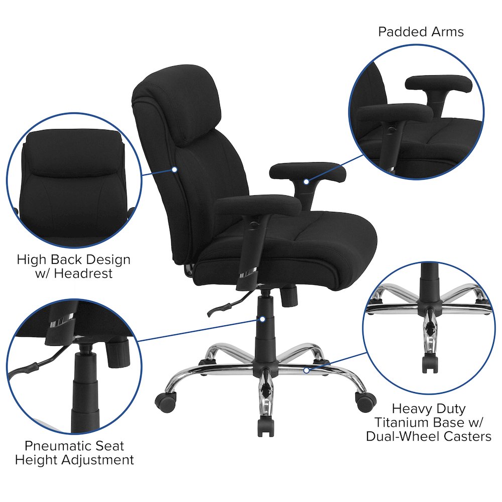 400 lb. Rated Black Fabric Task Office Chair with Line Stitching