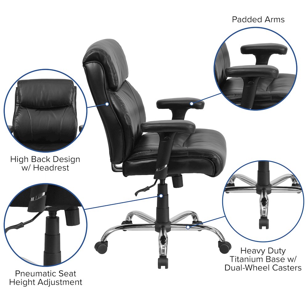 400 lb. Rated Black Task Office Chair with Clean Line Stitching and Arms