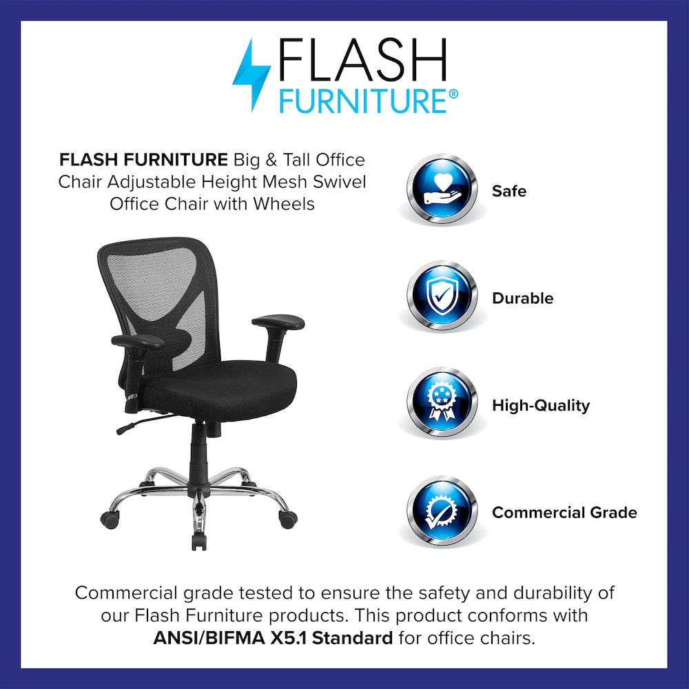 Big & Tall Office Chair | Adjustable Height Mesh Swivel Office Chair with Wheels