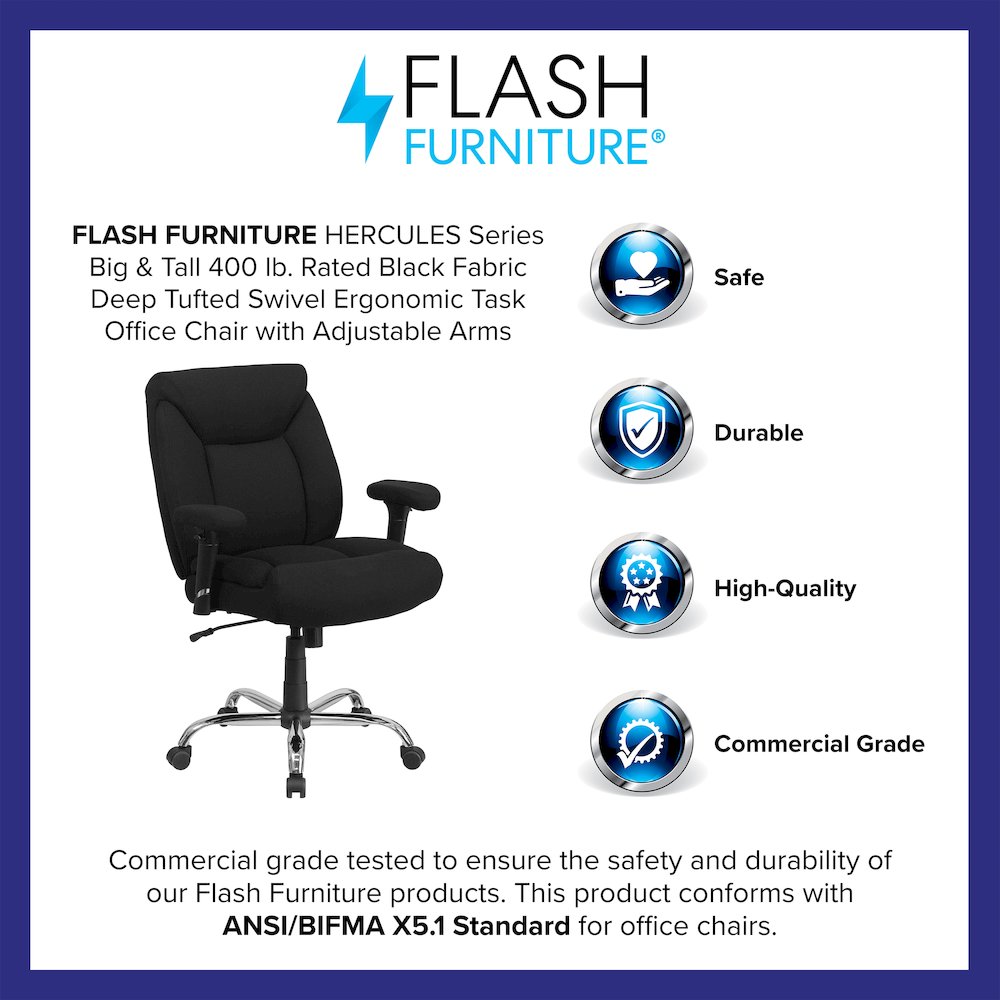 400 lb. Rated Black Fabric Deep Tufted Swivel Task Office Chair