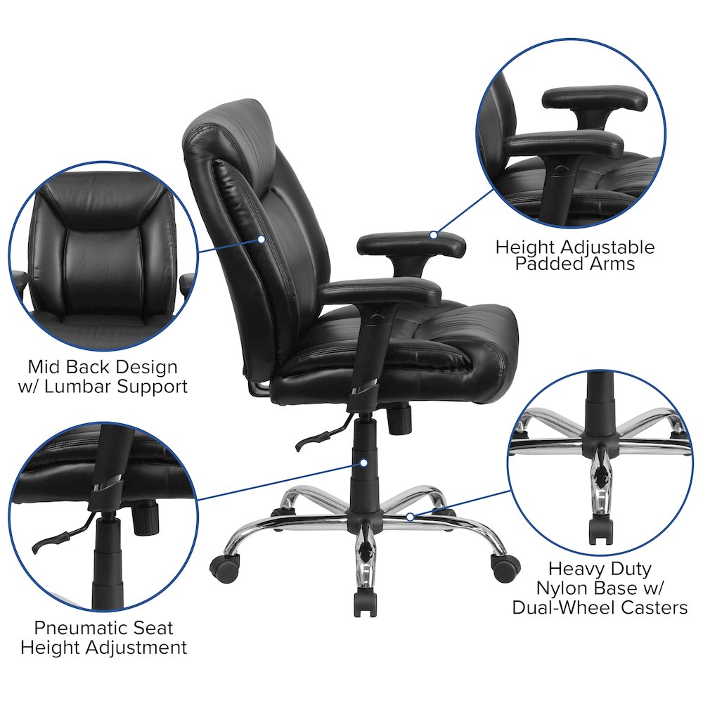 400 lb. Rated Black Deep Tufted Task Office Chair with Adjustable Arms