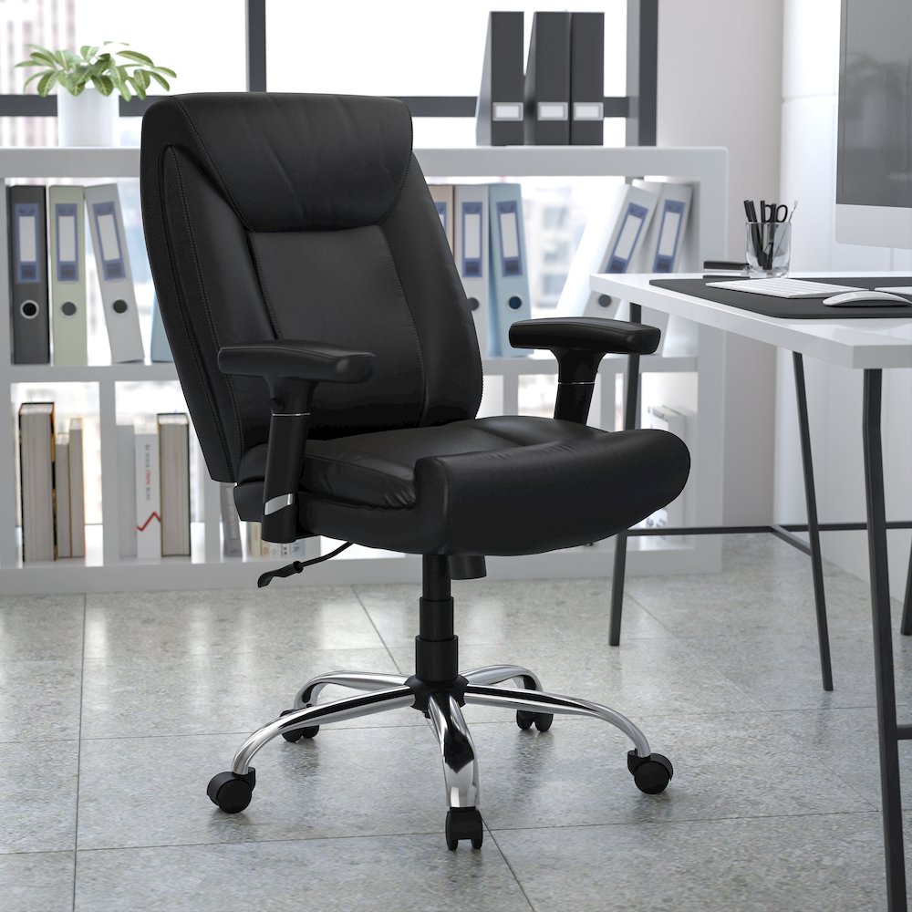 400 lb. Rated Black Deep Tufted Task Office Chair with Adjustable Arms