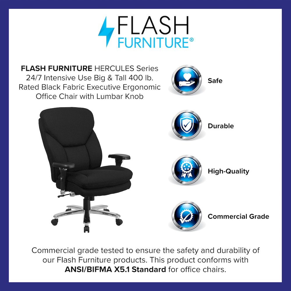 24/7 Intensive Use 400 lb. Rated Black Fabric Executive Office Chair