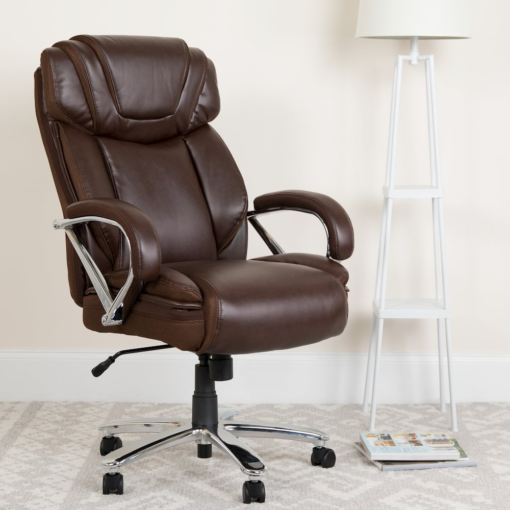 500 lb. Rated Brown Executive Swivel Office Chair with Extra Wide Seat