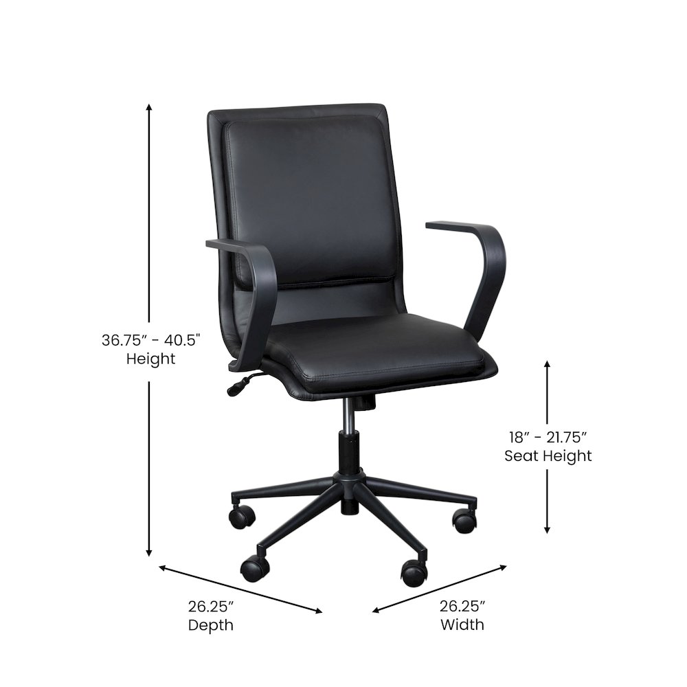 Mid-Back Designer Executive Office Chair with Black Base and Arms