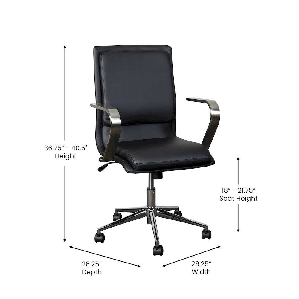 Mid-Back Executive Office Chair with Brushed Chrome Base and Arms