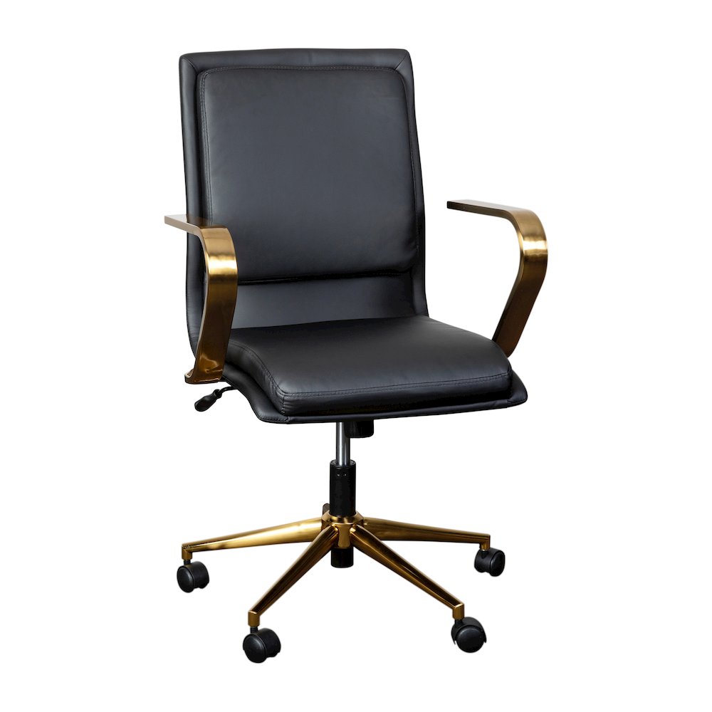 Mid-Back Designer Executive Office Chair with Brushed Gold Base and Arms