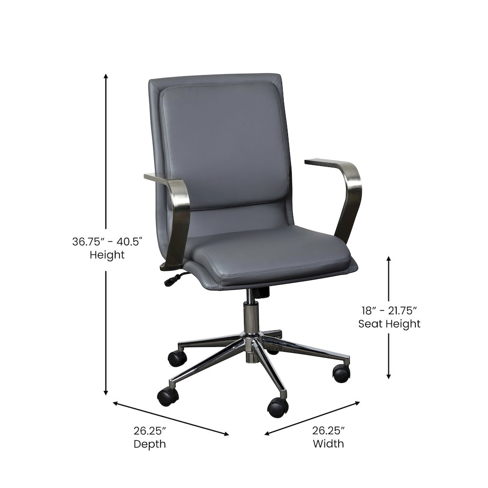 Mid-Back Designer Executive Office Chair with Brushed Chrome Base and Arms