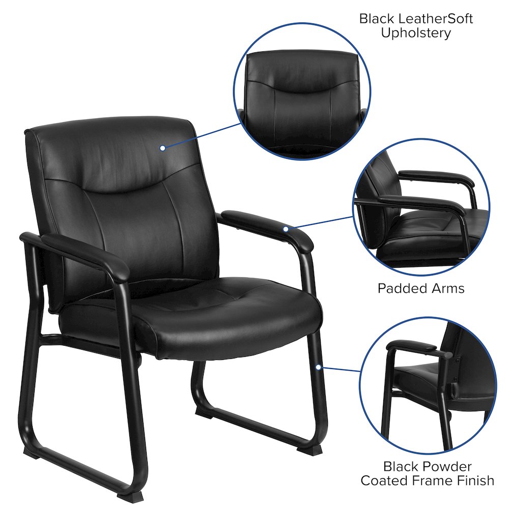 Big & Tall 500 lb. Rated Black Executive Side Reception Chair with Sled Base