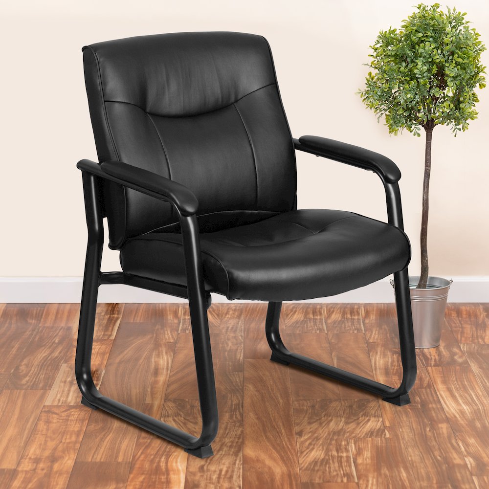 Big & Tall 500 lb. Rated Black Executive Side Reception Chair with Sled Base