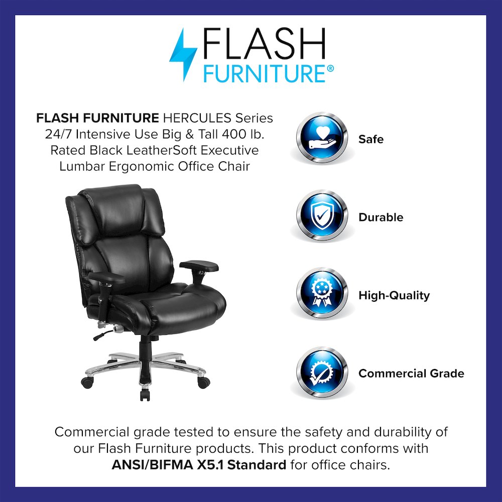 24/7 Intensive Use Big & Tall 400 lb. Rated Black Executive Lumbar Office Chair