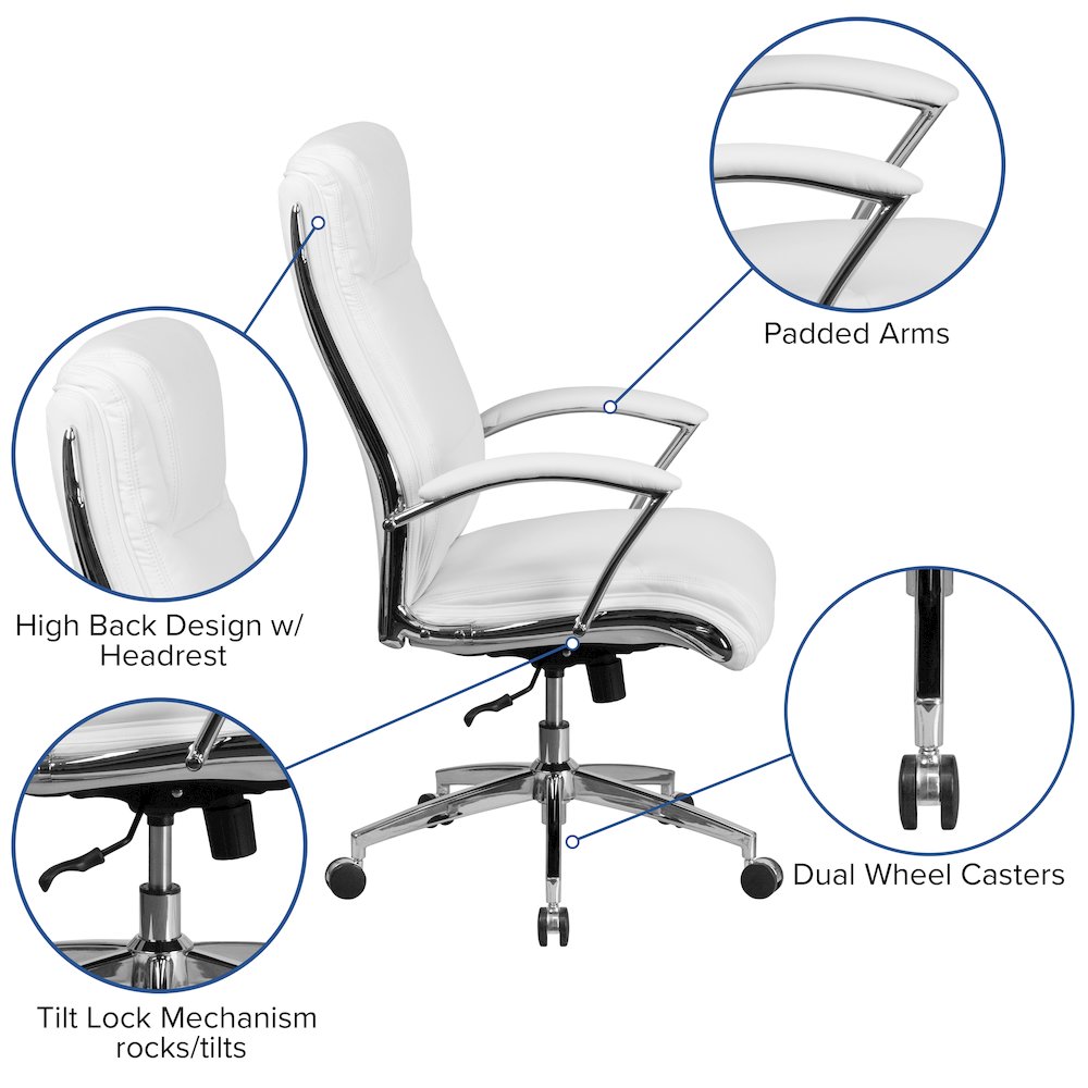 High Back White Smooth Upholstered Executive Swivel Office Chair