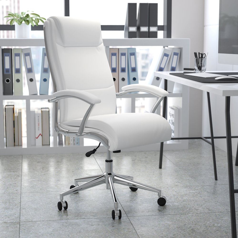 High Back White Smooth Upholstered Executive Swivel Office Chair