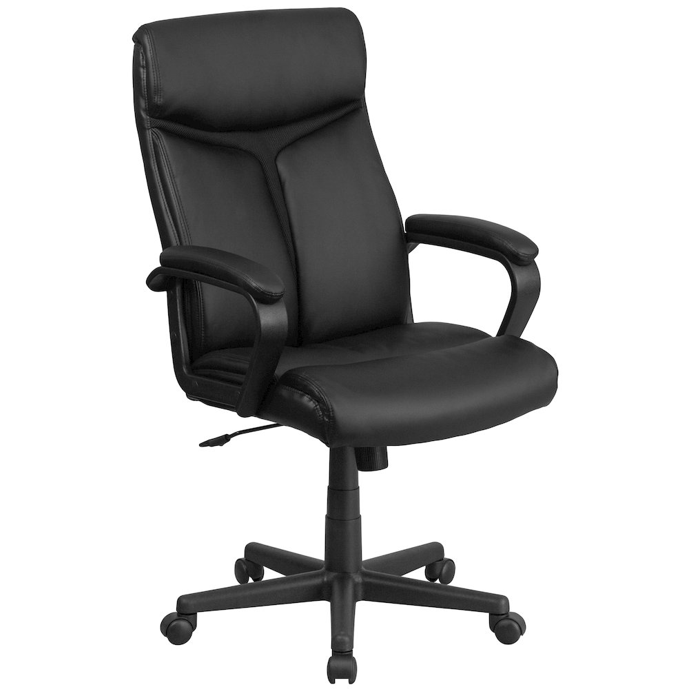 High Back Black Executive Swivel Office Chair with Slight Mesh Accent and Arms