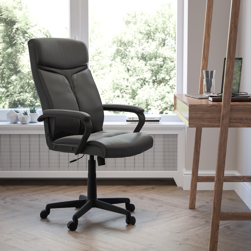 High Back Black Executive Swivel Office Chair with Slight Mesh Accent and Arms