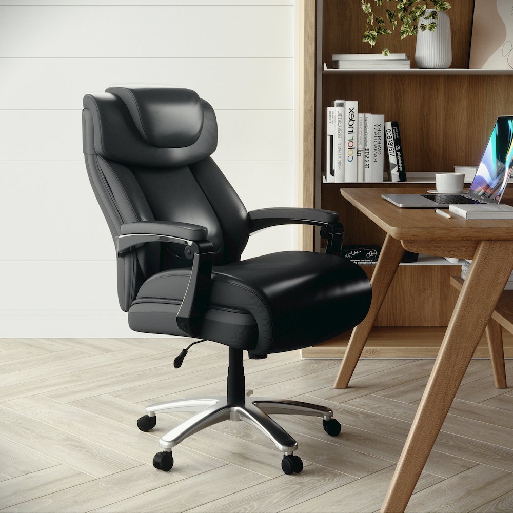 500 lb. Rated Black Executive Swivel Office Chair with Adjustable Headrest