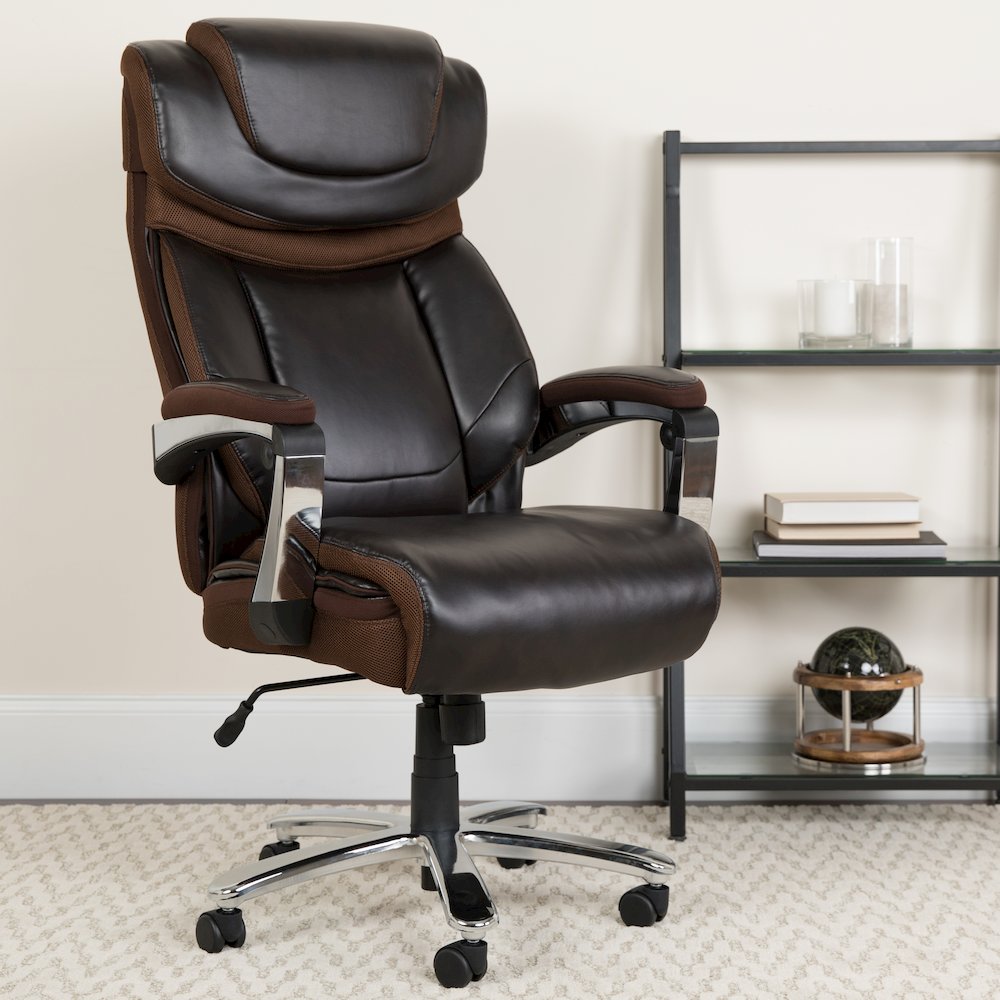 Office Chair | Brown Executive Swivel Office Chair with Headrest and Wheels