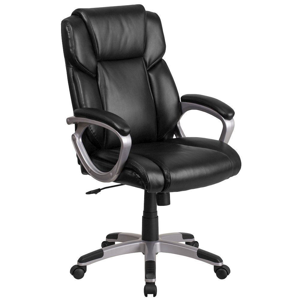 Mid-Back Black LeatherSoft Executive Swivel Office Chair with Padded Arms