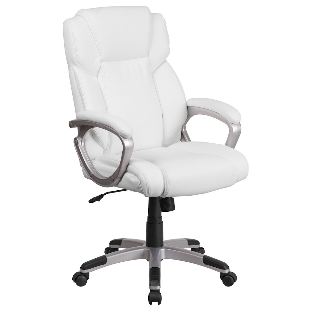 Mid-Back White LeatherSoft Executive Swivel Office Chair with Padded Arms