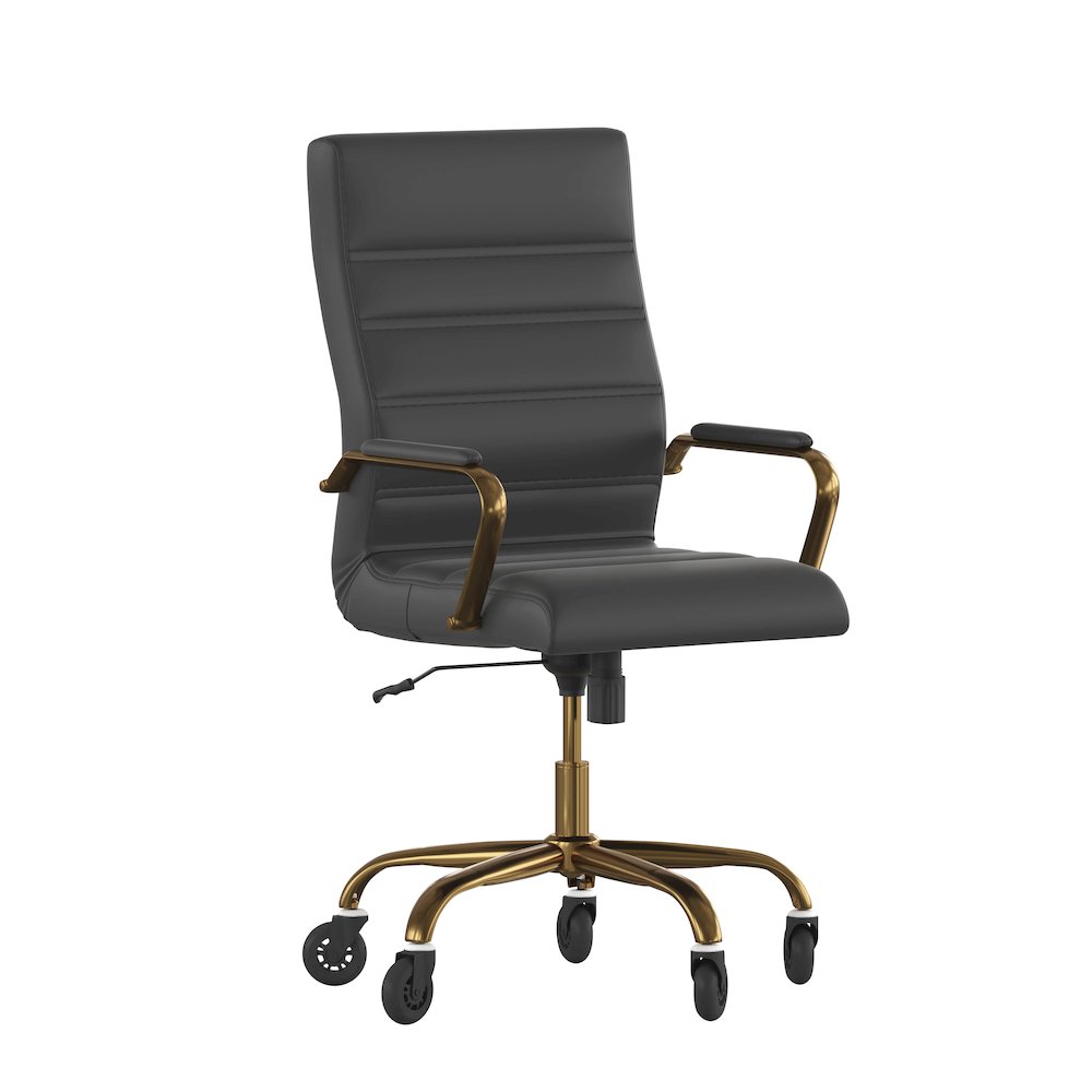 High Back Black Executive Swivel Office Chair with Gold Frame