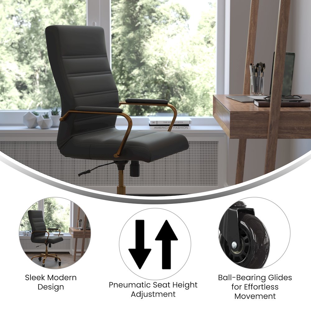 High Back Black Executive Swivel Office Chair with Gold Frame
