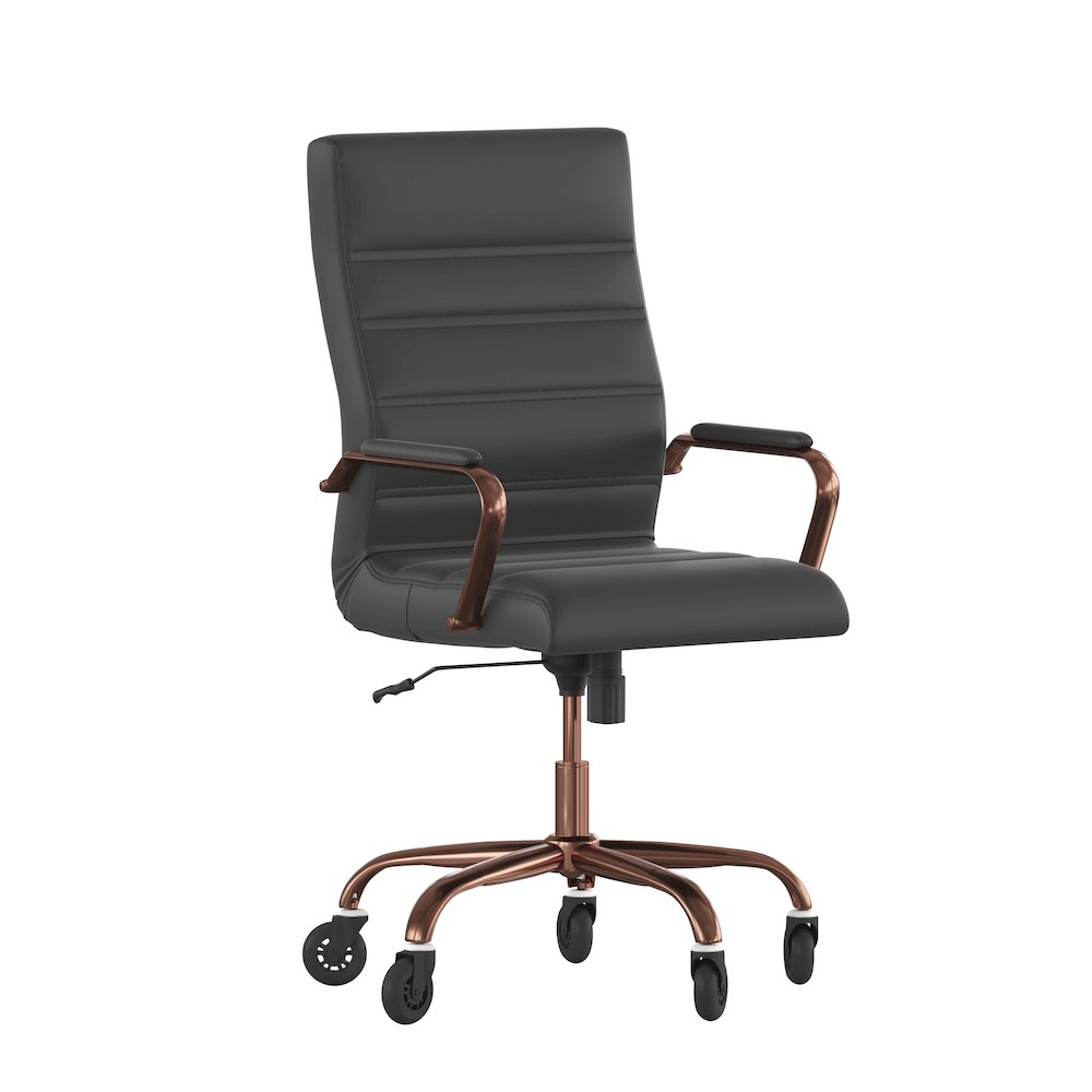 High Back Black Executive Swivel Office Chair with Rose Gold Frame