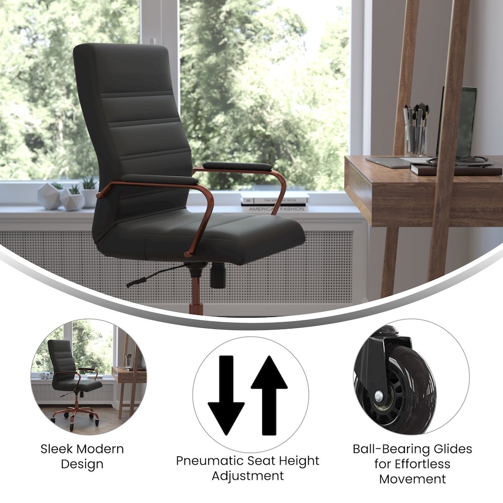 High Back Black Executive Swivel Office Chair with Rose Gold Frame