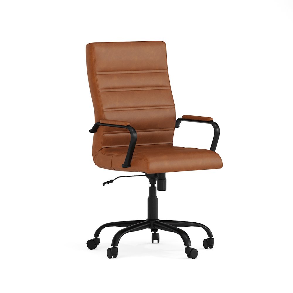 High Back Brown Executive Swivel Office Chair with Black Frame and Arms
