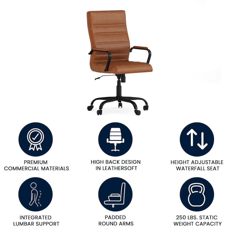 High Back Brown Executive Swivel Office Chair with Black Frame and Arms