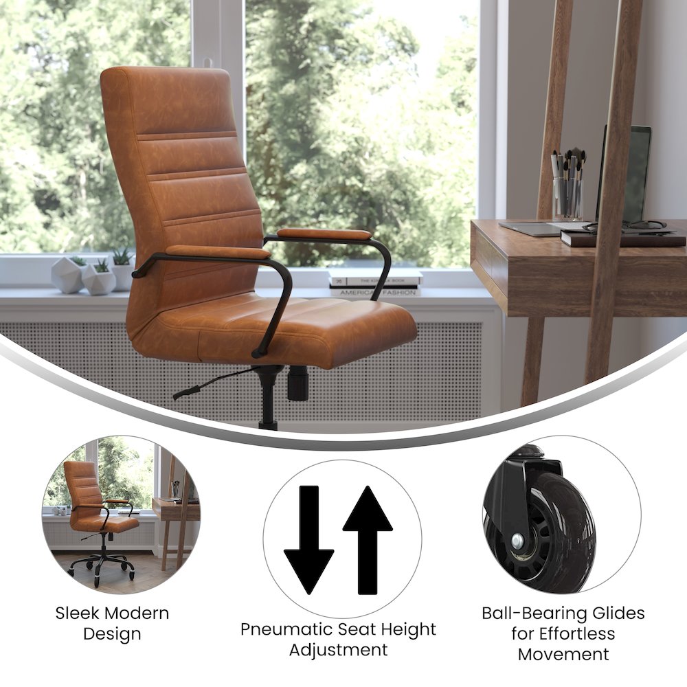 High Back Brown Executive Swivel Office Chair with Black Frame
