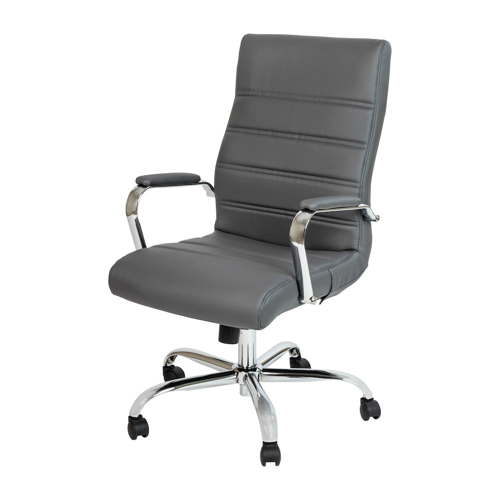 High Back Gray Executive Swivel Office Chair with Chrome Frame and Arms