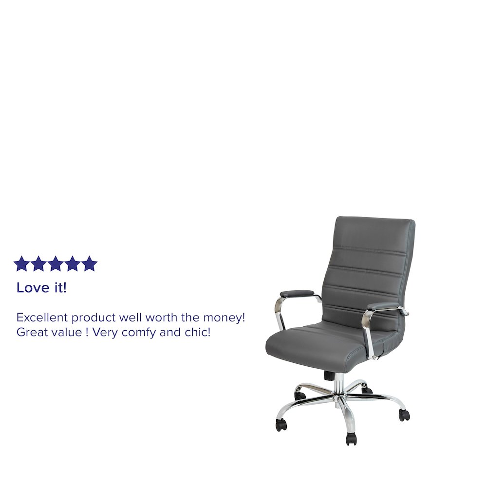 High Back Gray Executive Swivel Office Chair with Chrome Frame and Arms