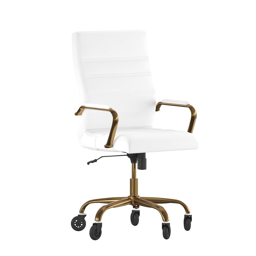 High Back White Executive Swivel Office Chair with Gold Frame