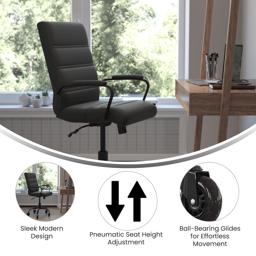 Mid-Back Black Executive Swivel Office Chair with Black Frame