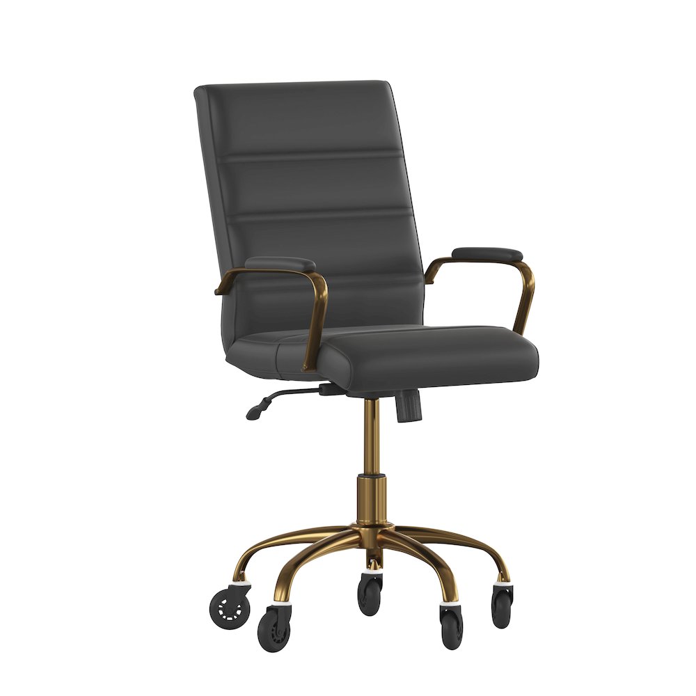 Mid-Back Black Executive Swivel Office Chair with Gold Frame