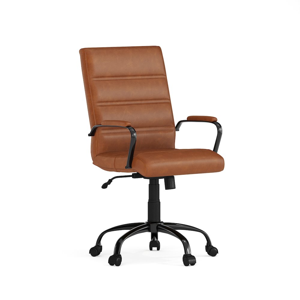 Mid-Back Brown Executive Swivel Office Chair with Black Frame and Arms