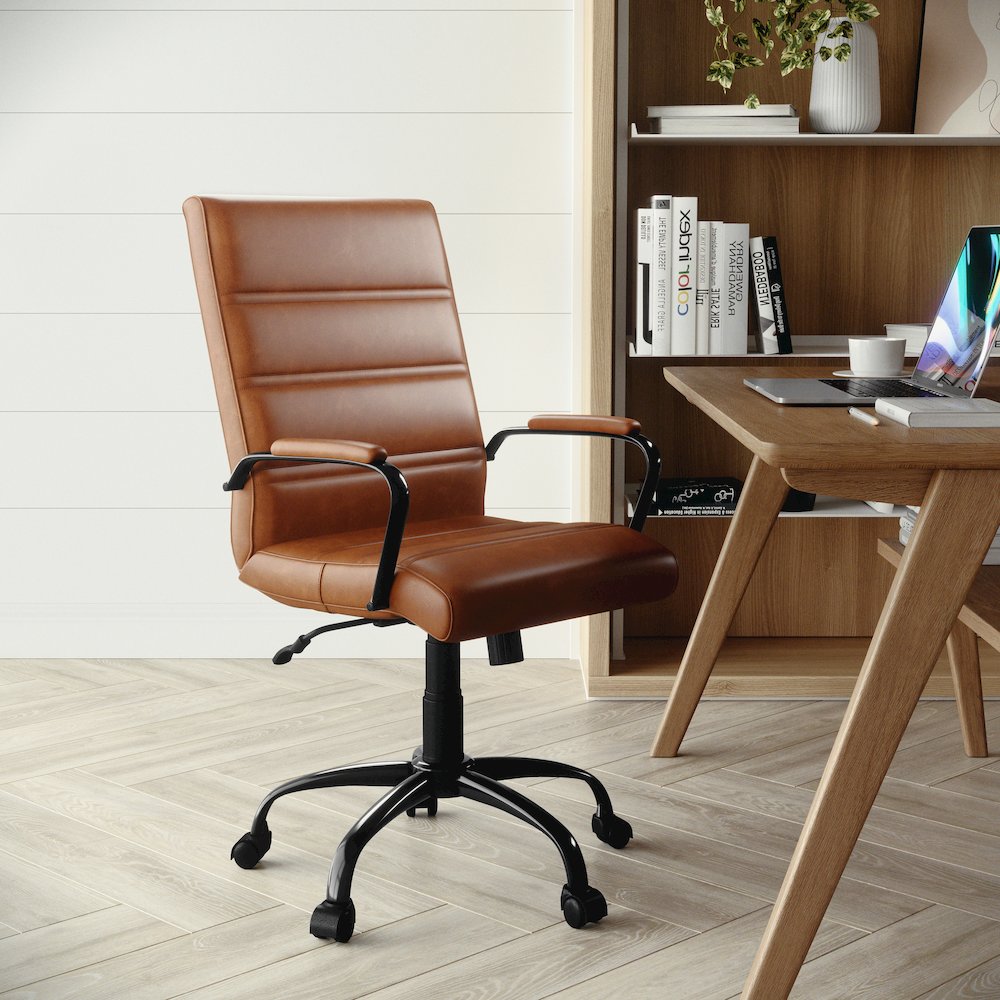 Mid-Back Brown Executive Swivel Office Chair with Black Frame and Arms