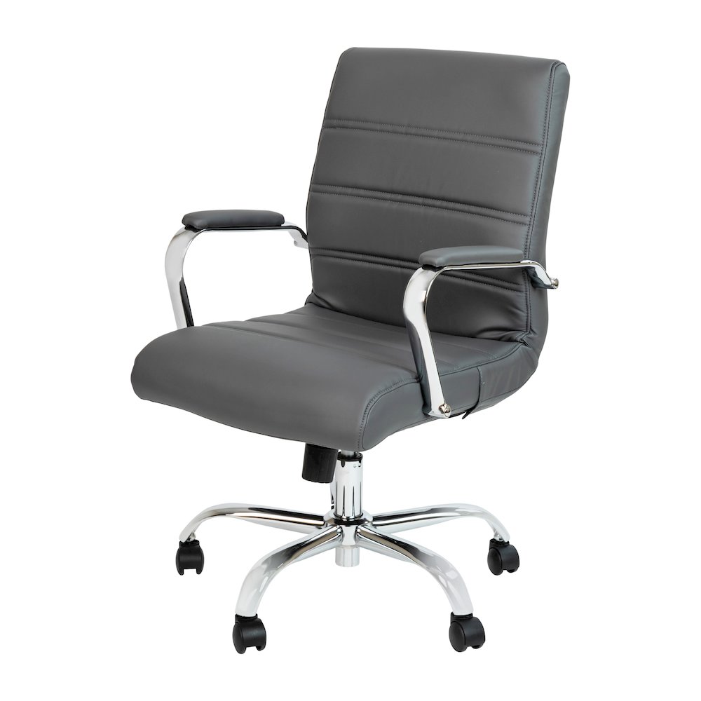 Mid-Back Gray Executive Swivel Office Chair with Chrome Frame and Arms