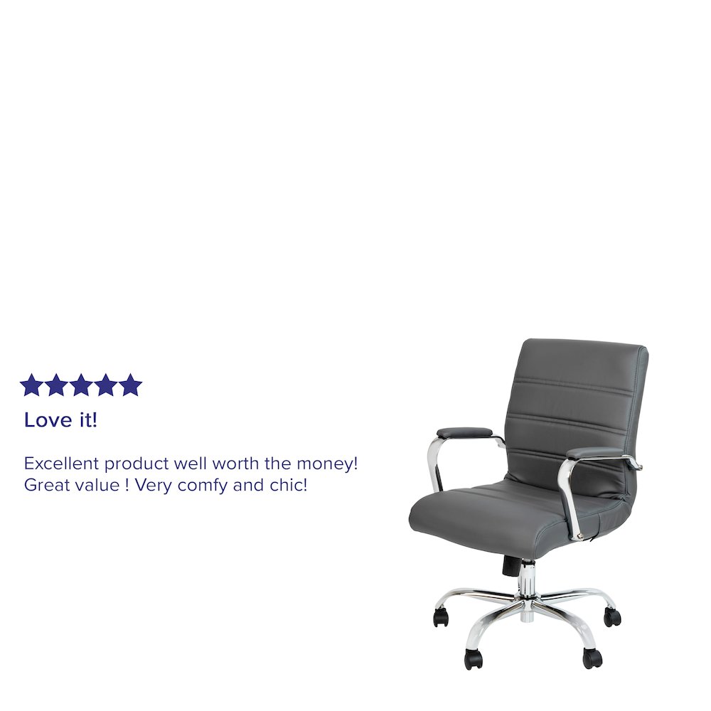 Mid-Back Gray Executive Swivel Office Chair with Chrome Frame and Arms