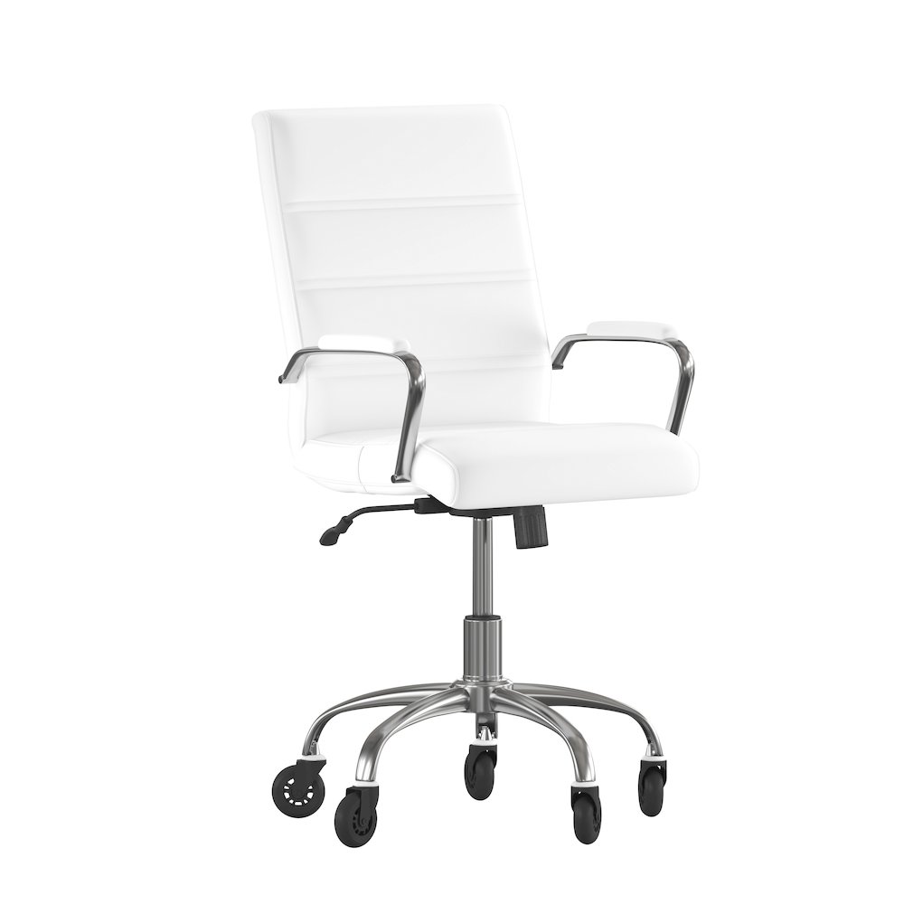 Mid-Back White Executive Swivel Office Chair with Chrome Frame