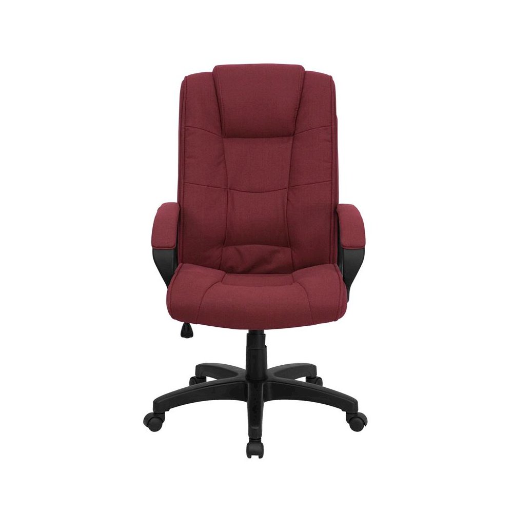 High Back Burgundy Fabric Executive Swivel Office Chair with Arms