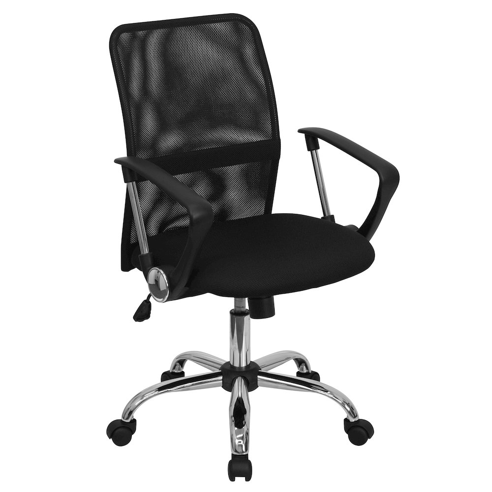 Mid-Back Black Mesh Swivel Task Office Chair with Lumbar Support Band and Arms
