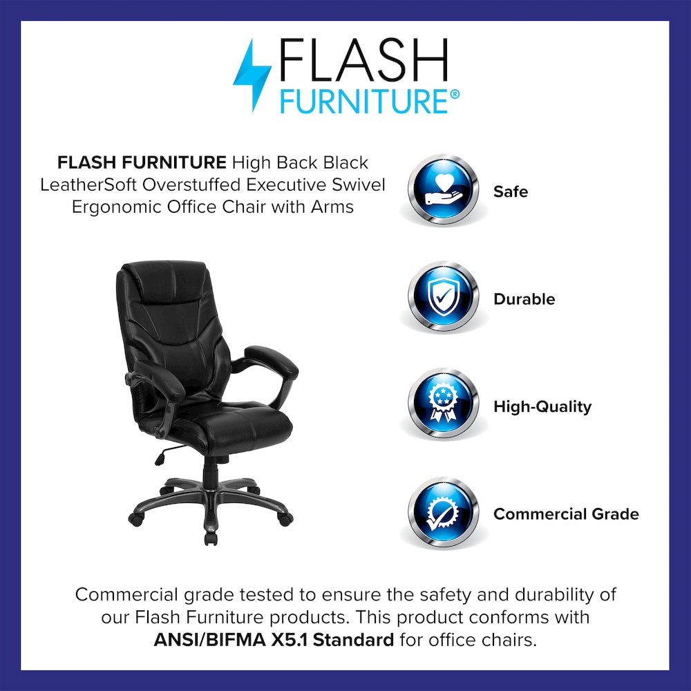 High Back Black LeatherSoft Executive Swivel Ergonomic Office Chair with Arms