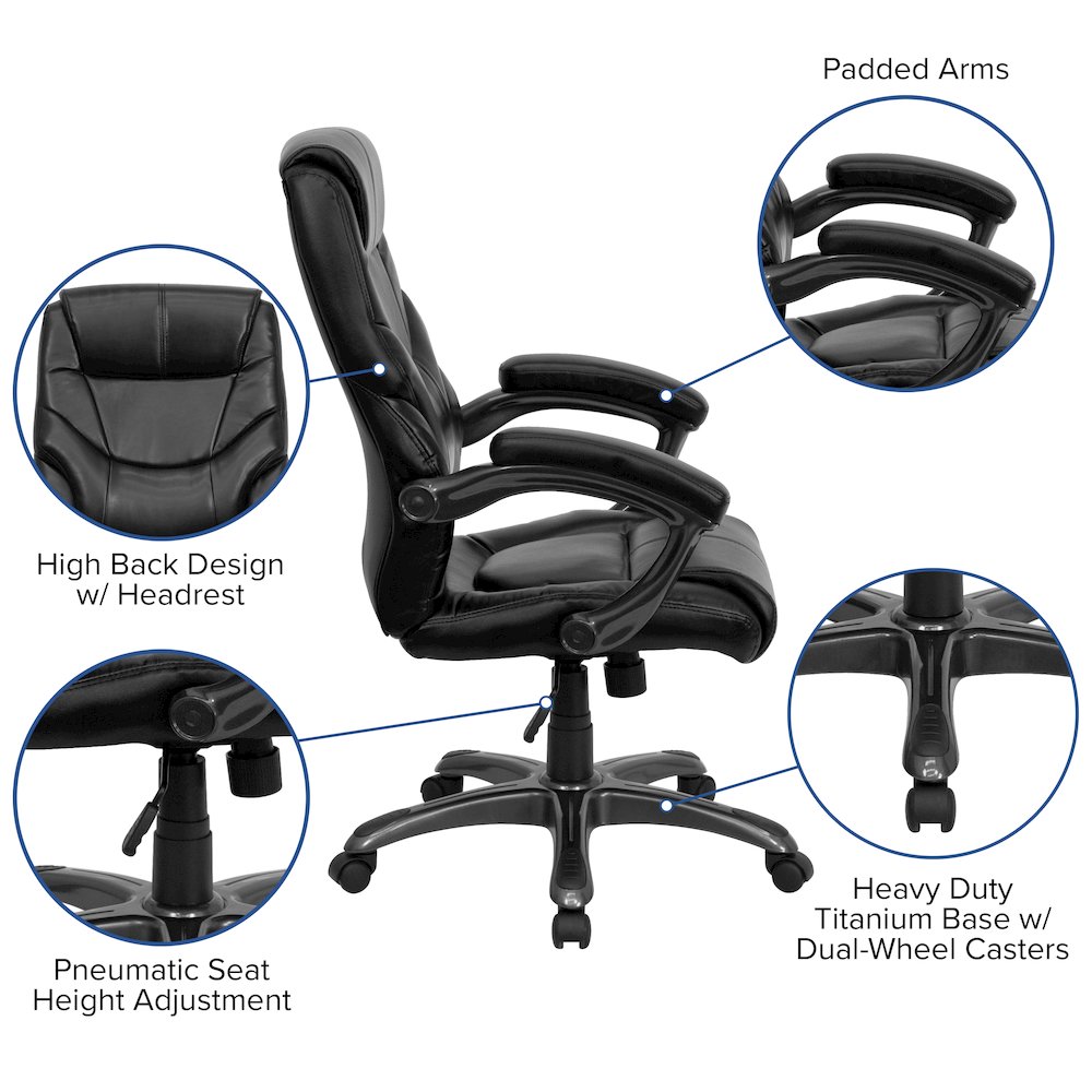 High Back Black LeatherSoft Executive Swivel Ergonomic Office Chair with Arms
